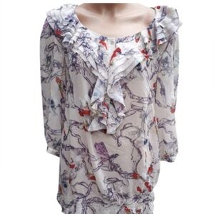 Ted Baker London Sheer Fairy Orchid Floral Print Blouse size 1 = US 4